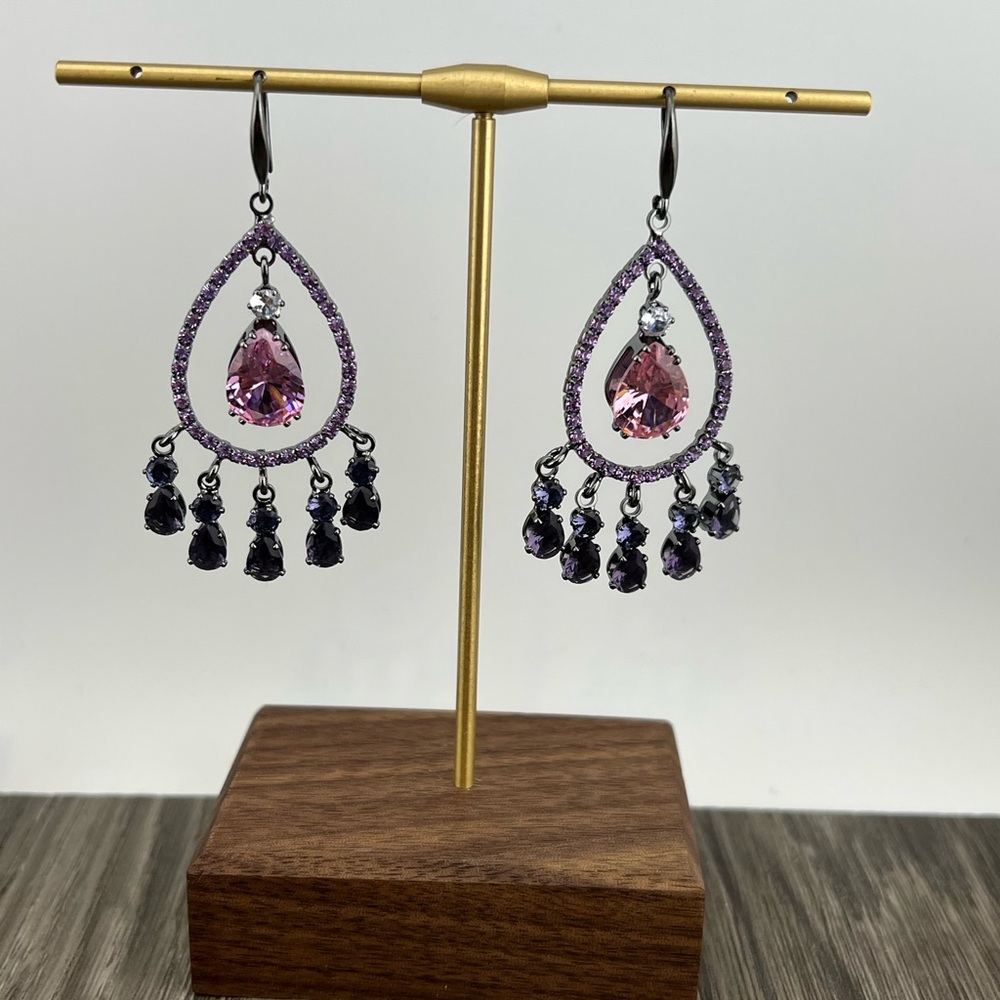 Elegant Pink and Purple Teardrop Earrings